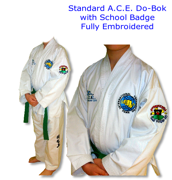 Standard A.C.E. Do-Bok
with School Badge
Fully Embroidered
